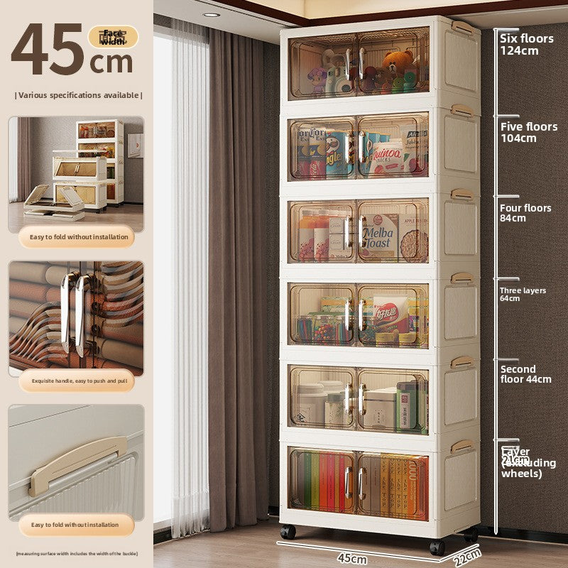 Multi-functional transparent double-door folding storage cabinet