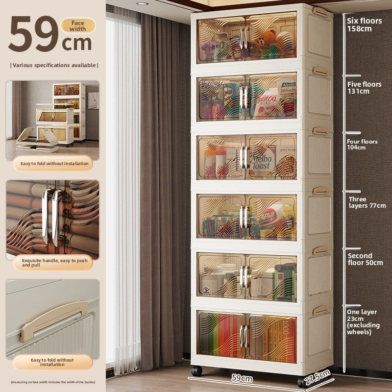 Multi-functional transparent double-door folding storage cabinet