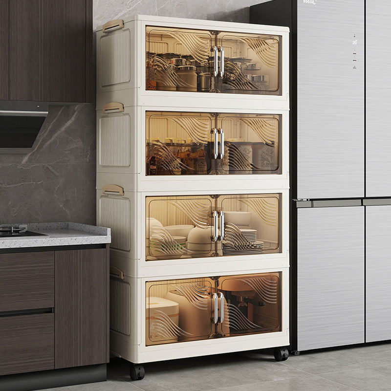Multi-functional transparent double-door folding storage cabinet