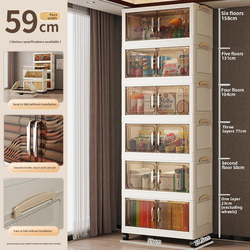 Multi-functional transparent double-door folding storage cabinet