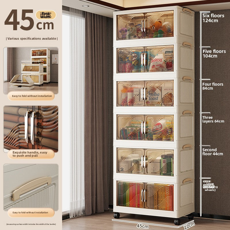 Multi-functional transparent double-door folding storage cabinet
