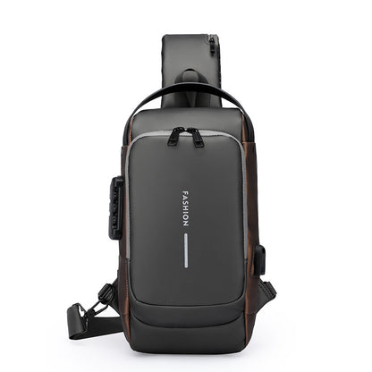 Multi-Functional USB Charging Mens Chest Bag with Password Lock