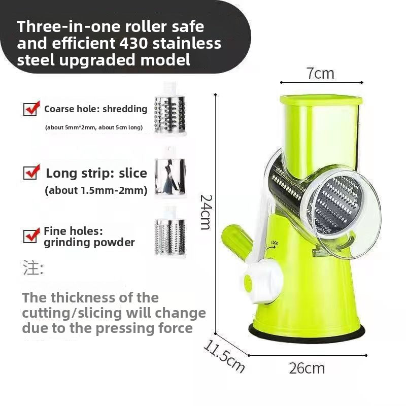 Multi-functional vegetable cutter, hand-cranked rotating grater