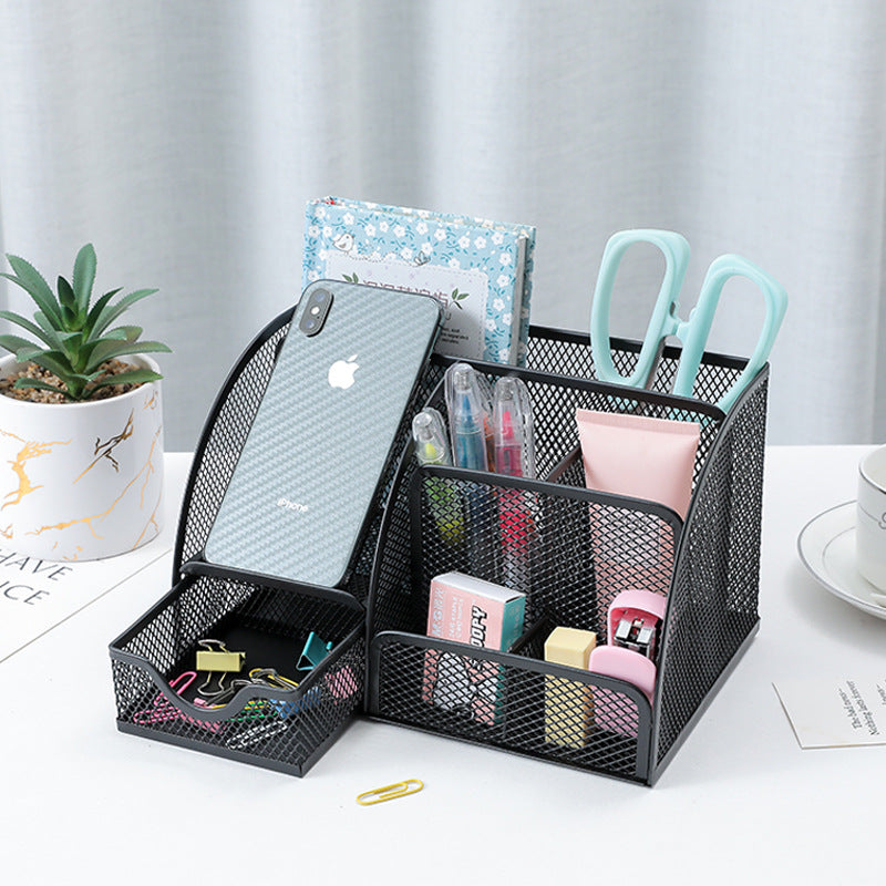 Multi-Grid Metal Pen Holder with Anti-Slip Base