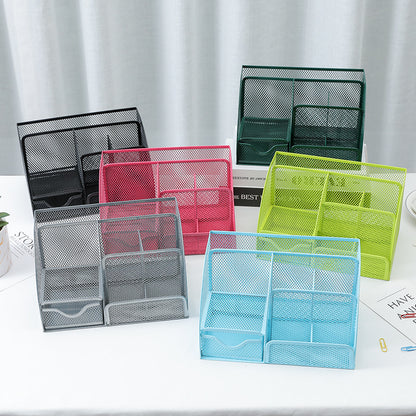 Multi-Grid Metal Pen Holder with Anti-Slip Base