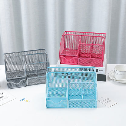 Multi-Grid Metal Pen Holder with Anti-Slip Base
