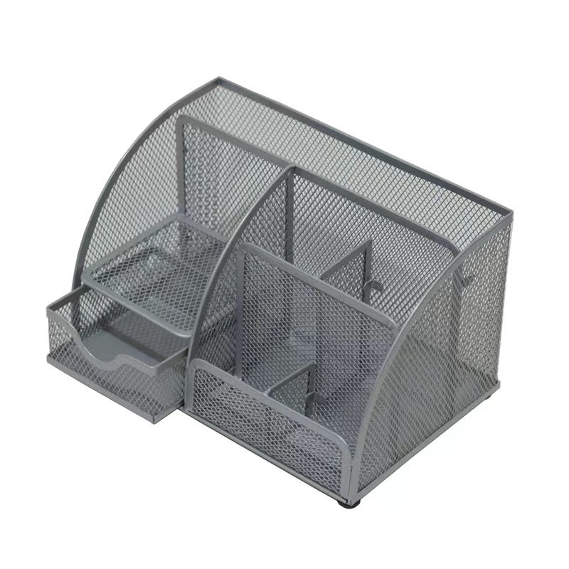 Multi-Grid Metal Pen Holder with Anti-Slip Base