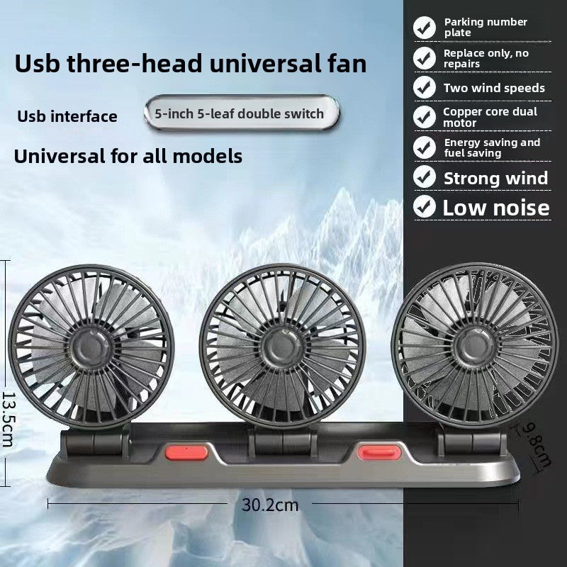 Multi-Head USB Car Fan with Dual Voltage Support