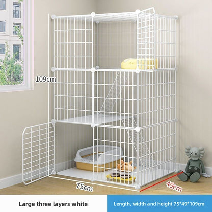 Multi-Layer Cat Cage with Toilet and Rest Area