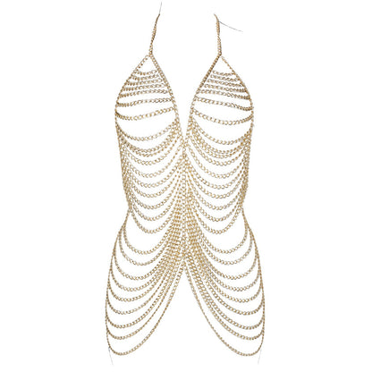 Multi-layer fringed metal body chain