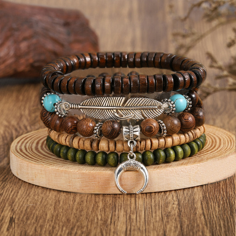 Multi-Layer Retro Beaded Feather Bracelet