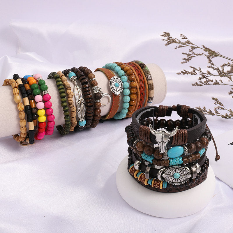 Multi-Layer Retro Beaded Feather Bracelet
