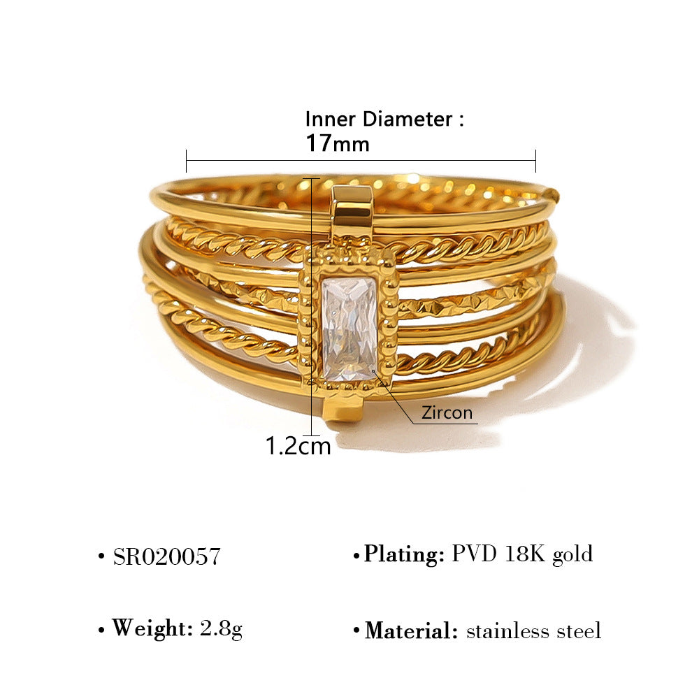 Multi Layer Stainless Steel Geometric Rings with Zircon