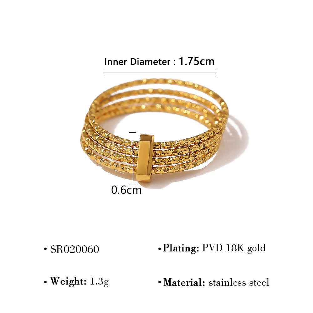 Multi Layer Stainless Steel Geometric Rings with Zircon