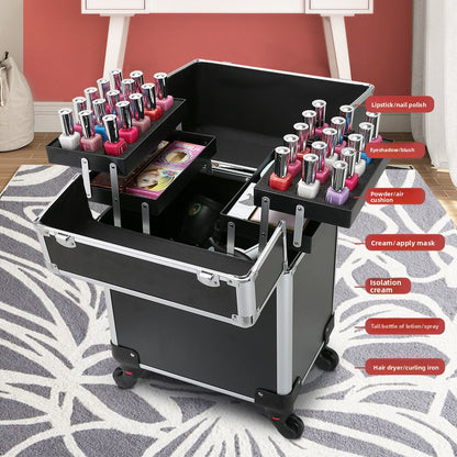 Multi-layered and multi-functional handle luggage for makeup cases