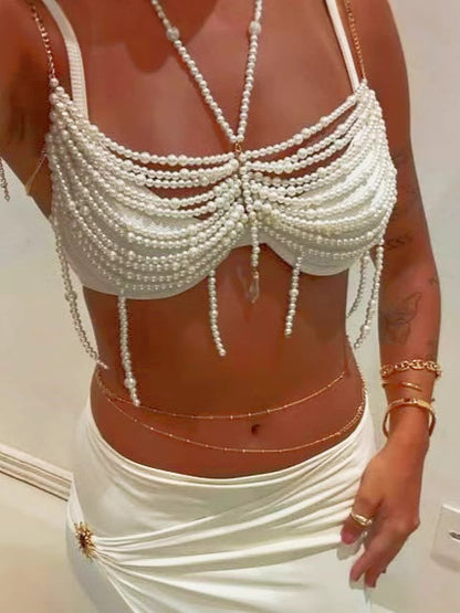 Multi-Layered Pearl Chest Chain Vest