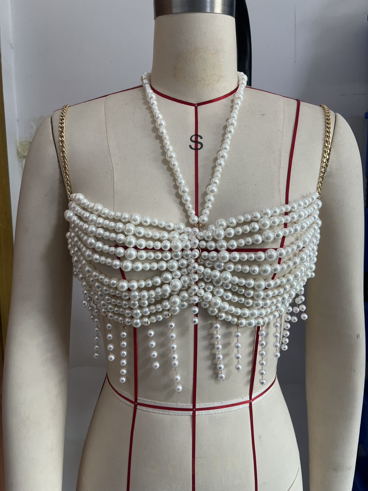 Multi-Layered Pearl Chest Chain Vest