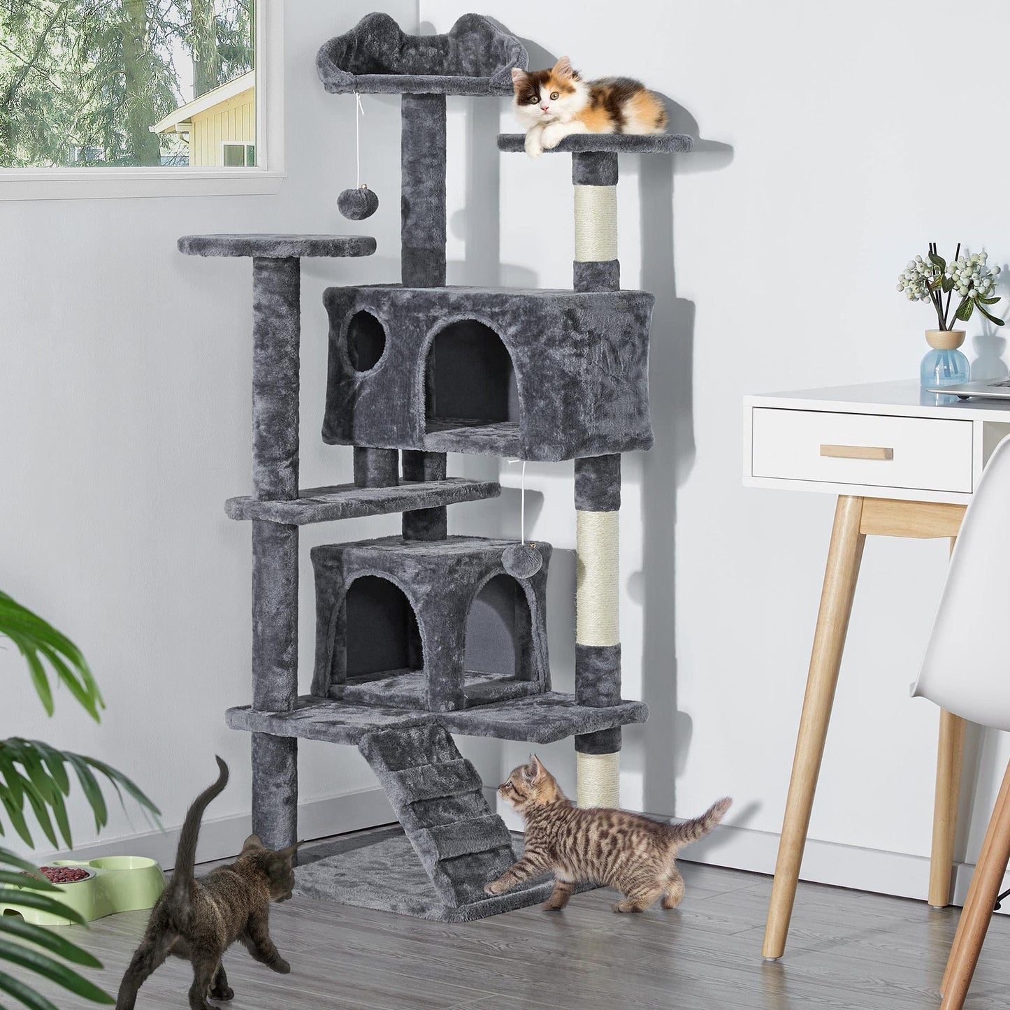 Multi-level cat tree saves floor space