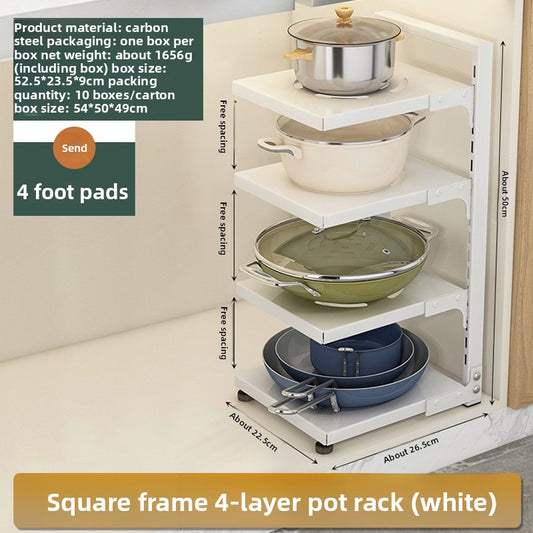 Multi-level floor-standing storage rack in the kitchen
