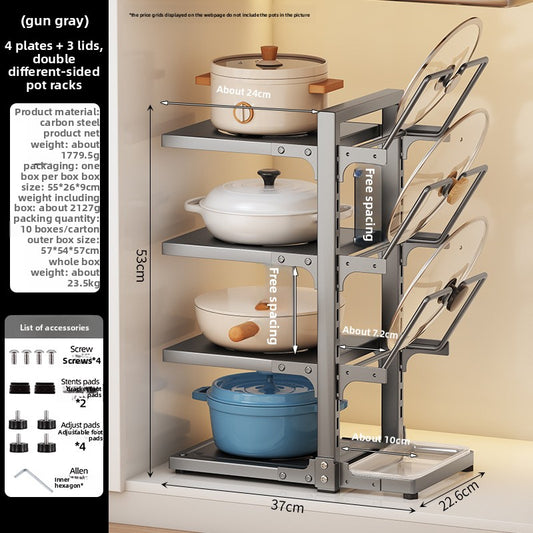 Multi-level floor-standing storage rack in the kitchen