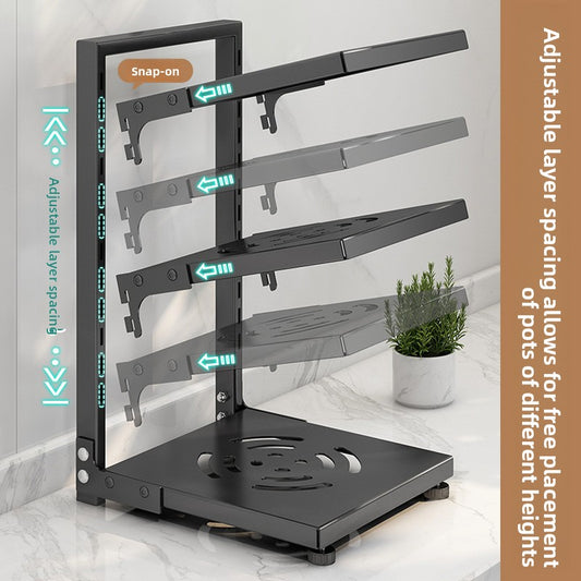Multi-level floor-standing storage rack in the kitchen
