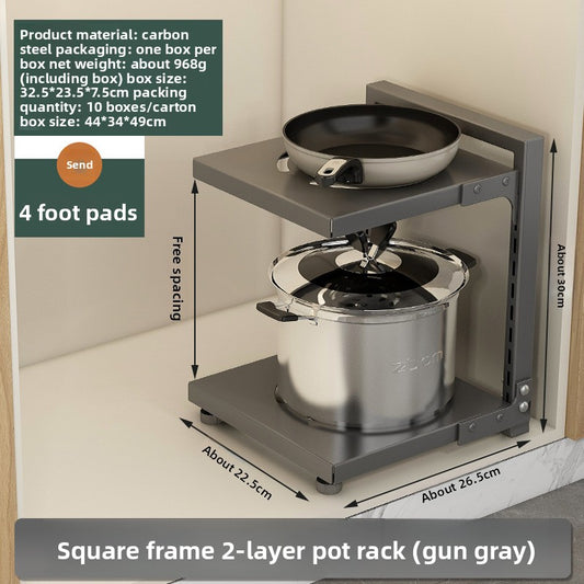 Multi-level floor-standing storage rack in the kitchen