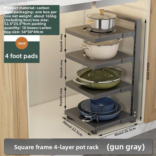 Multi-level floor-standing storage rack in the kitchen