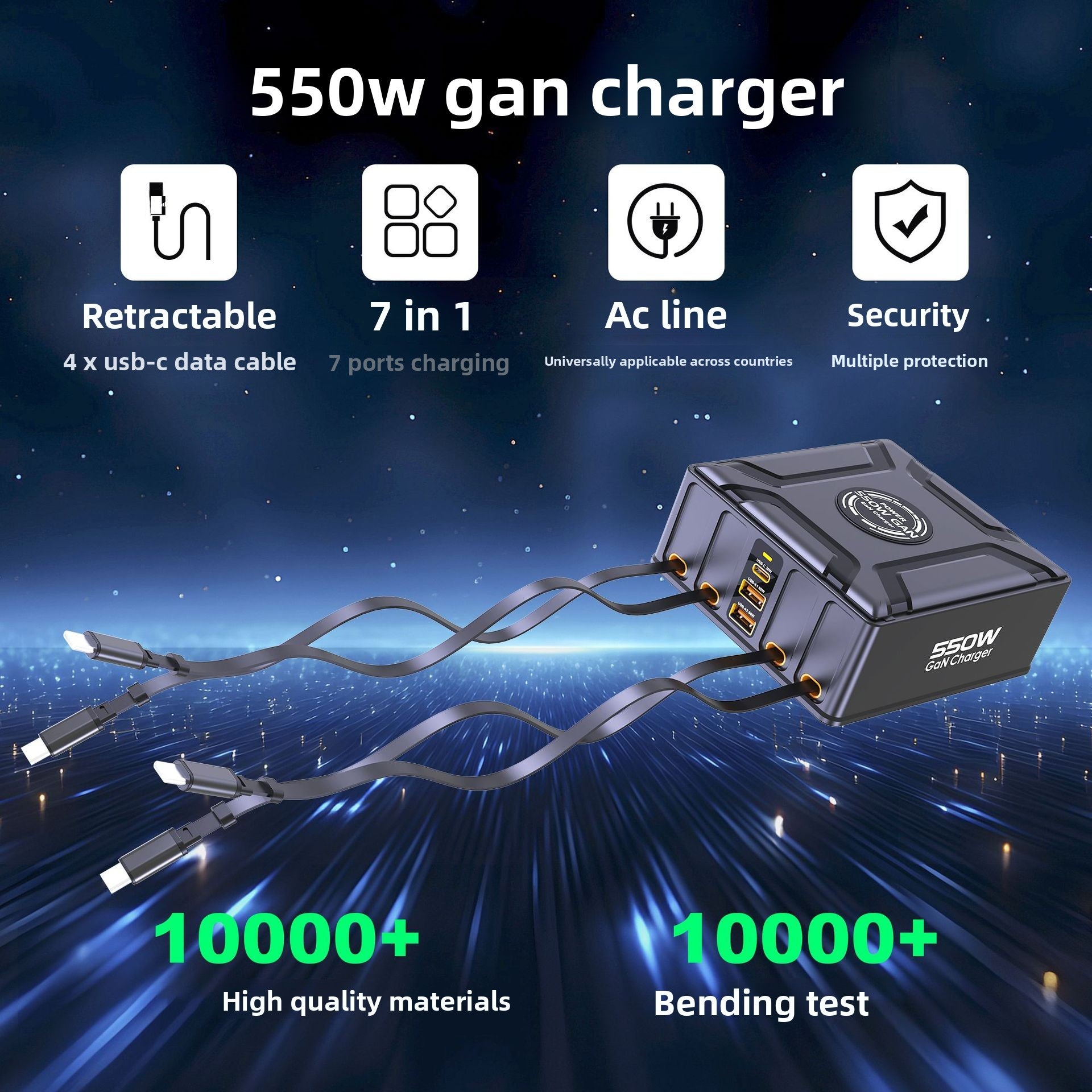 Multi-Port GaN Fast Charger with Retractable Cable
