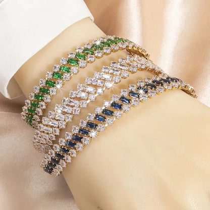 Multi-Row Rhinestone Geometric Bracelet