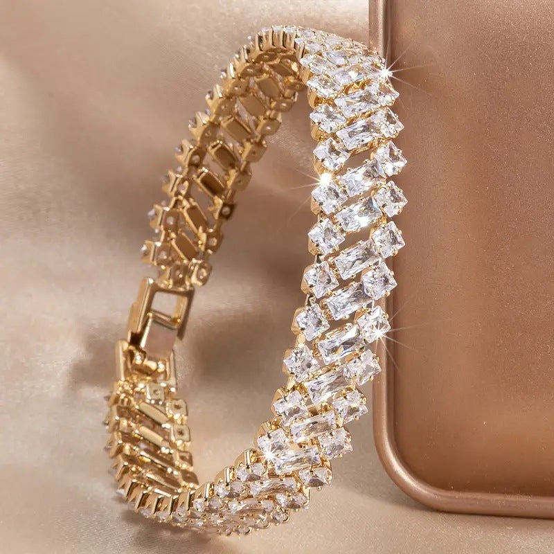 Multi-Row Rhinestone Geometric Bracelet