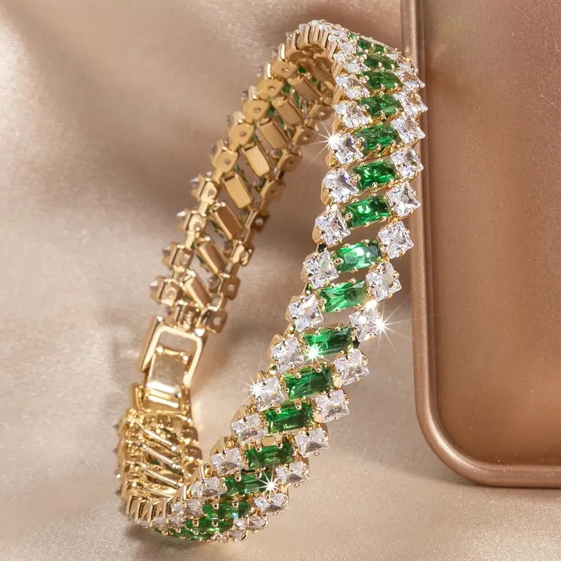 Multi-Row Rhinestone Geometric Bracelet