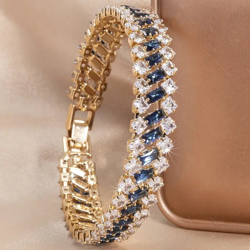 Multi-Row Rhinestone Geometric Bracelet