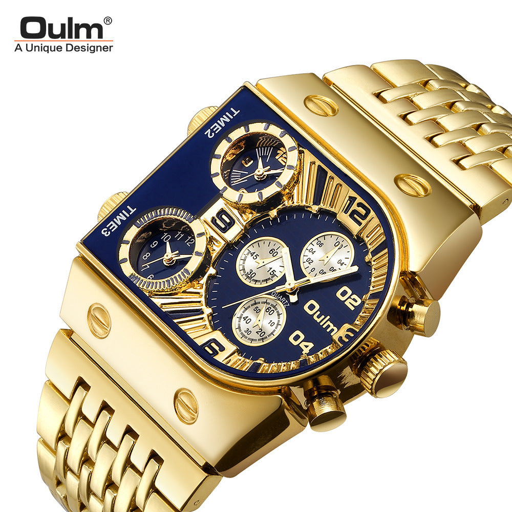 Multi-Time Zone Luminous Men's Watch with Stainless Steel Band