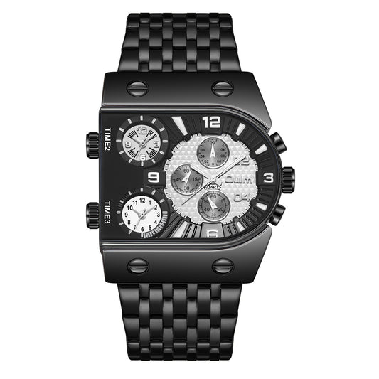 Multi-Time Zone Luminous Men's Watch with Stainless Steel Band