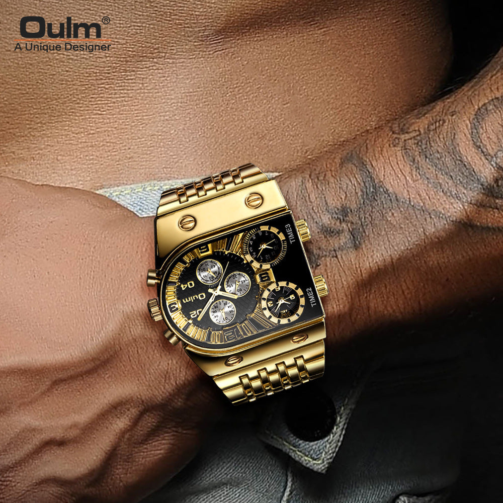 Multi-Time Zone Luminous Men's Watch with Stainless Steel Band