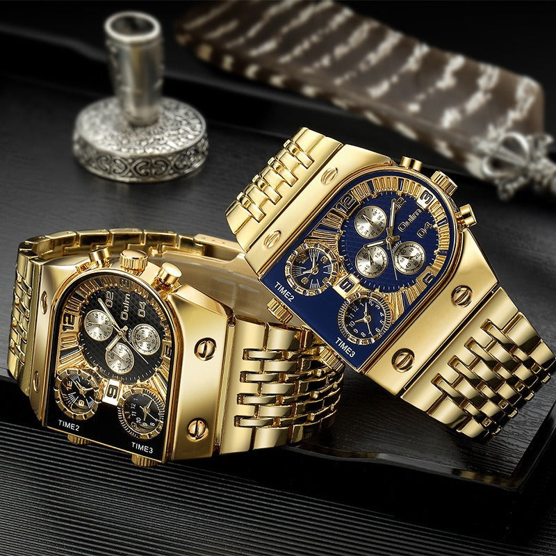 Multi-Time Zone Luminous Men's Watch with Stainless Steel Band