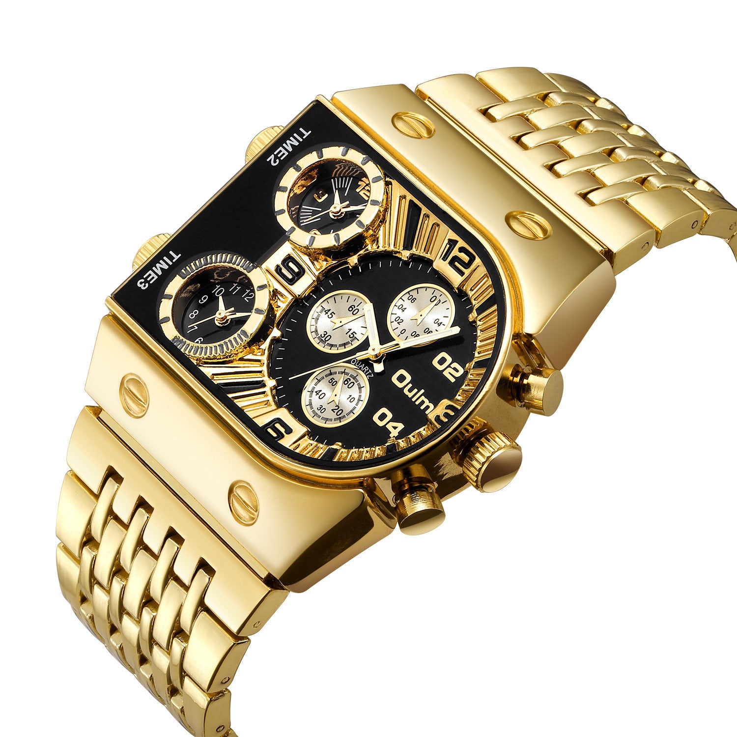 Multi-Time Zone Luminous Men's Watch with Stainless Steel Band