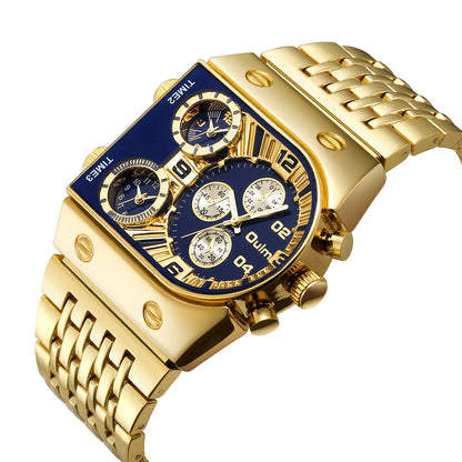 Multi-Time Zone Luminous Men's Watch with Stainless Steel Band