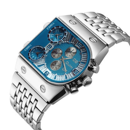 Multi-Time Zone Luminous Men's Watch with Stainless Steel Band