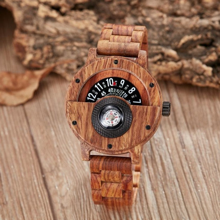 Multifunction Compass Wooden Watch