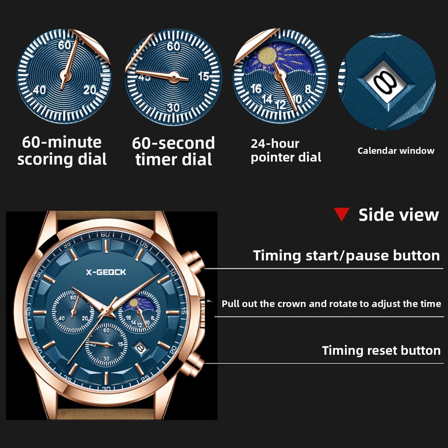 Multifunction Waterproof Mens Watch