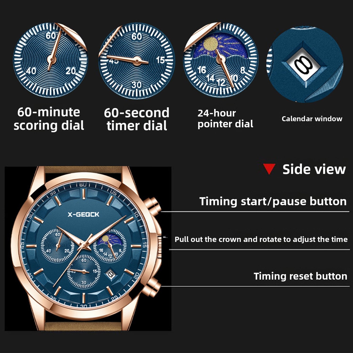 Multifunction Waterproof Mens Watch