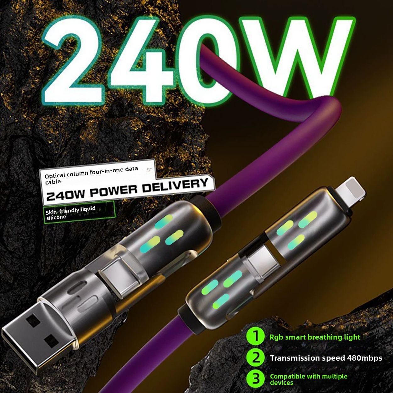 Multifunctional 240W Fast Charging Cable with Light Indicator