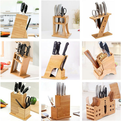 Multifunctional Bamboo Kitchen Knife Holder with Utensil Storage