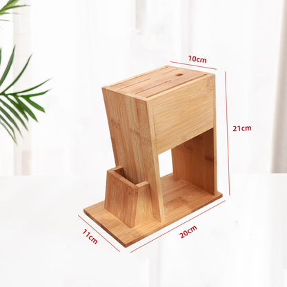 Multifunctional Bamboo Kitchen Knife Holder with Utensil Storage