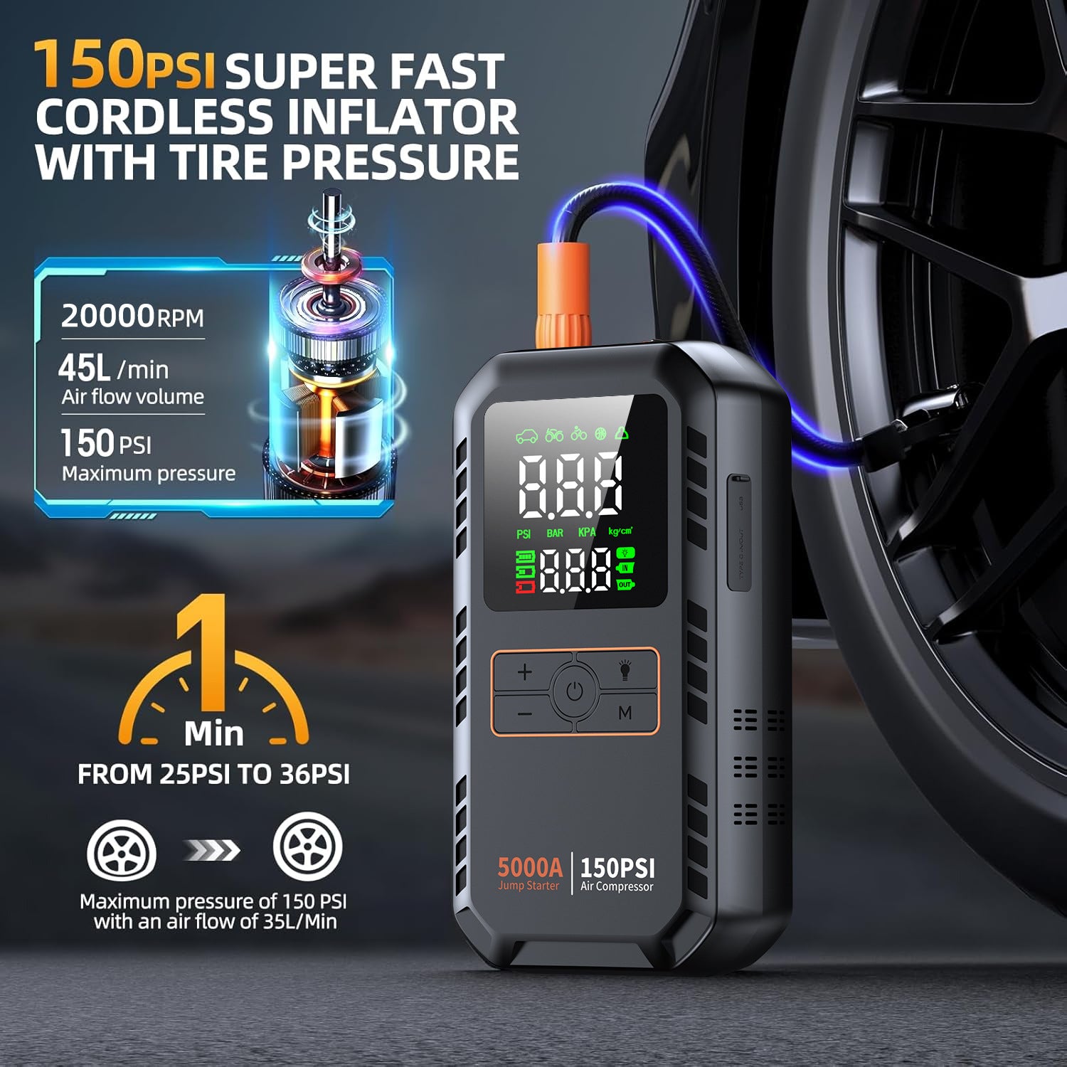 Multifunctional Car Air Pump with Power Bank