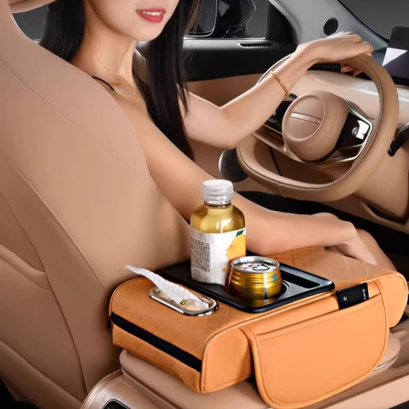 Multifunctional Car Armrest Organizer with Cup Holders