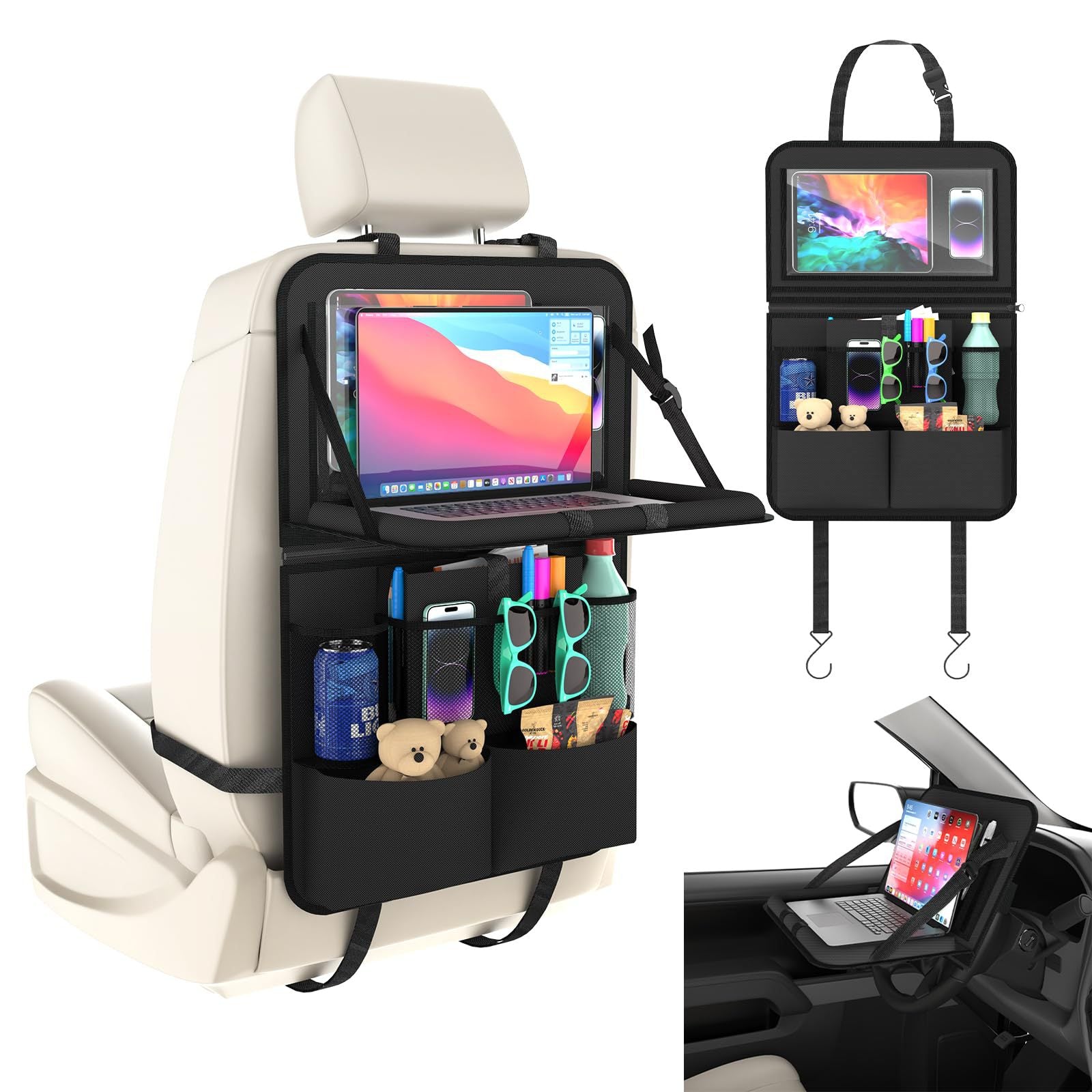 Multifunctional Car Rear Seat Organizer with Trash Can and Cup Holder