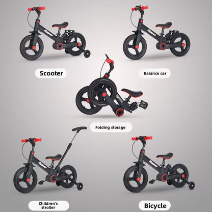 Multifunctional Children Folding Tricycle 2-in-1 Balance Bike with Handbrake and Push Handle