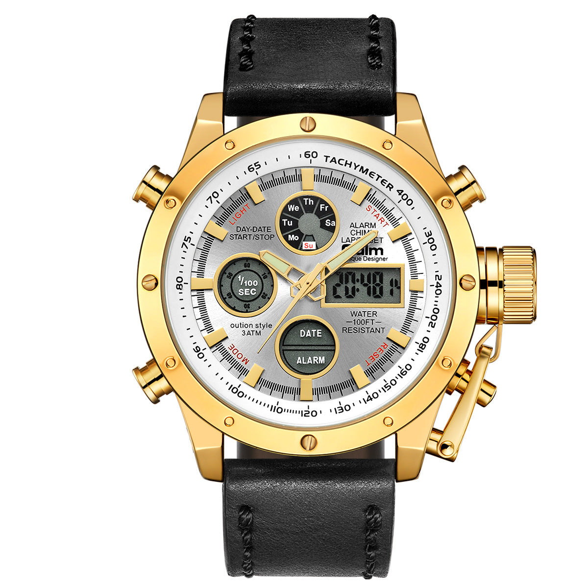 Multifunctional genuine leather watch